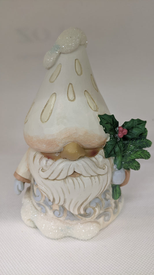 Jim Shore White Woodland Gnome with Mushroom Hat