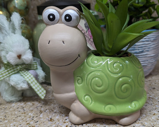 5.5” Ceramic Turtle with Succulent (artificial)
