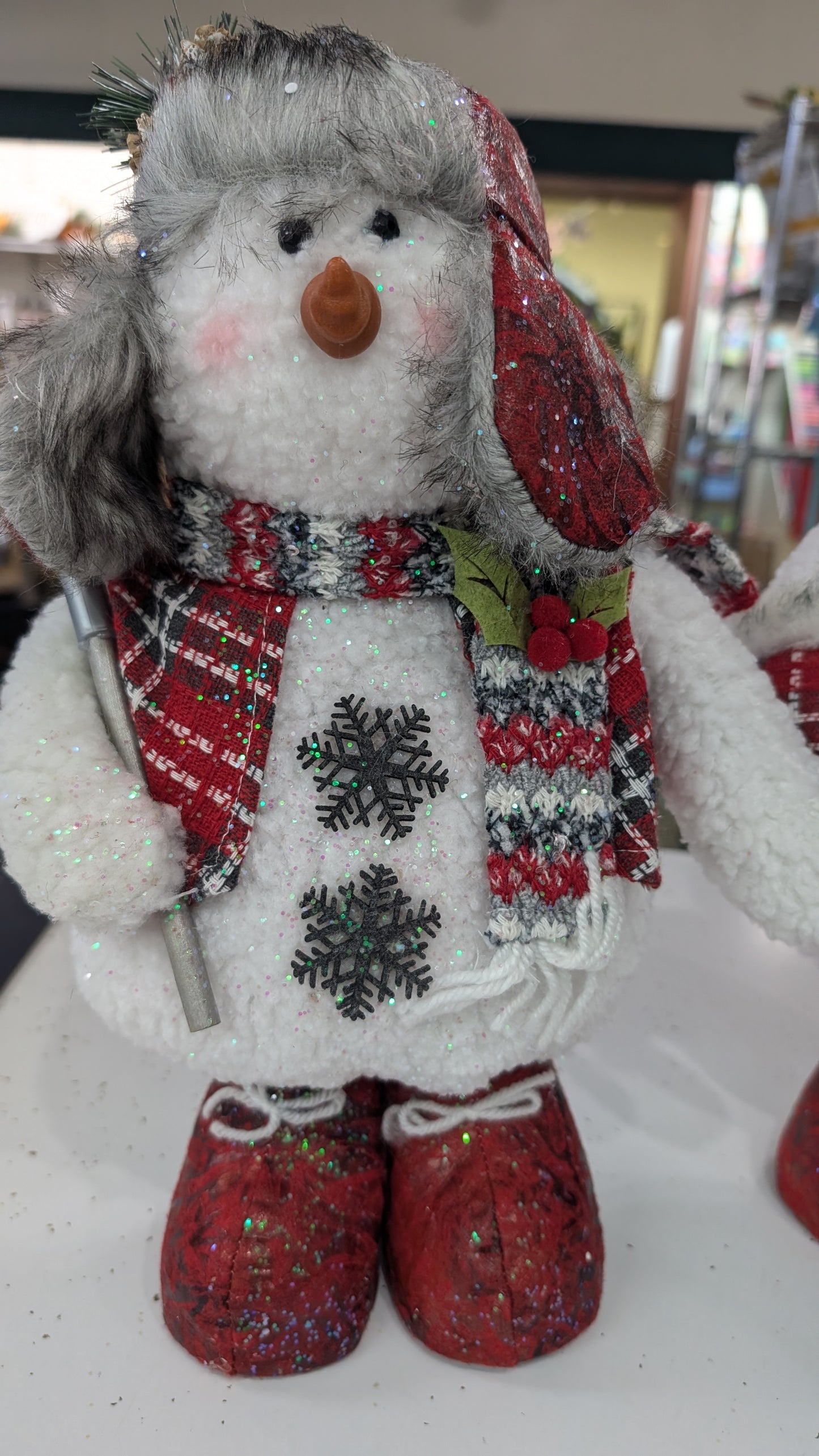 14"H Plush Holiday Standing Snowman