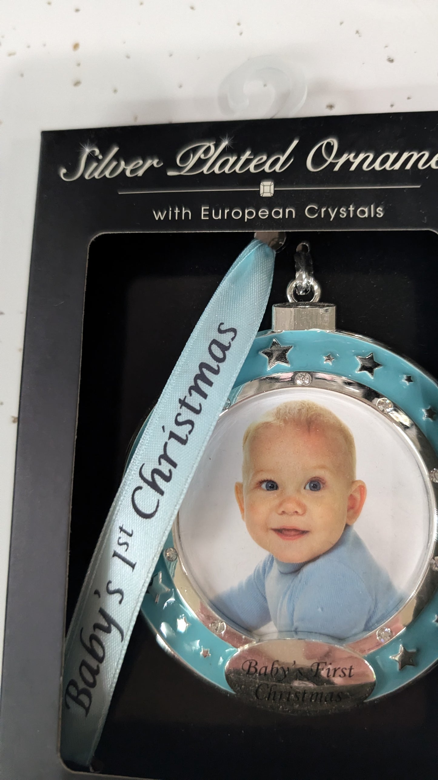 Silver-Plated Baby Christmas Ornaments with European Crystals