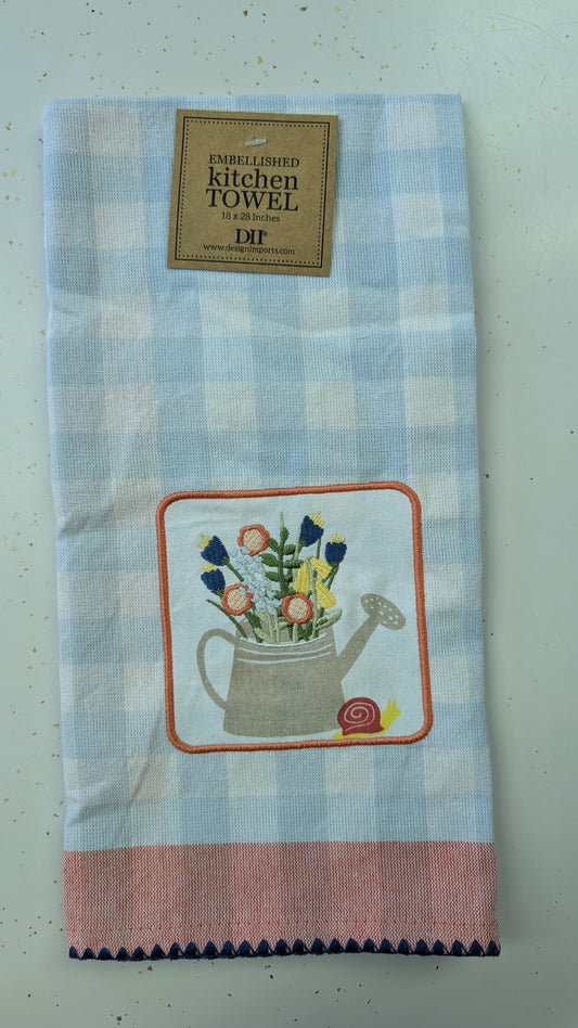 Watering Can Embellished Dishtowel