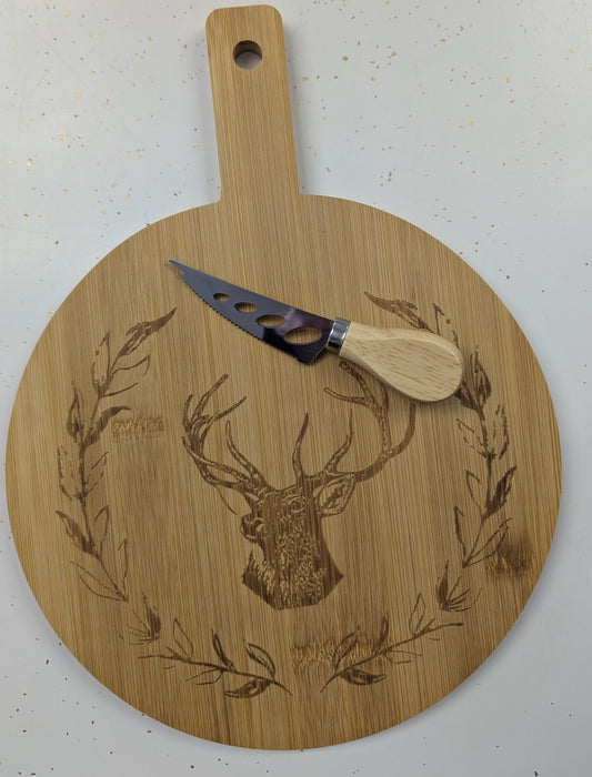Round Bamboo Cutting Board w/Knife