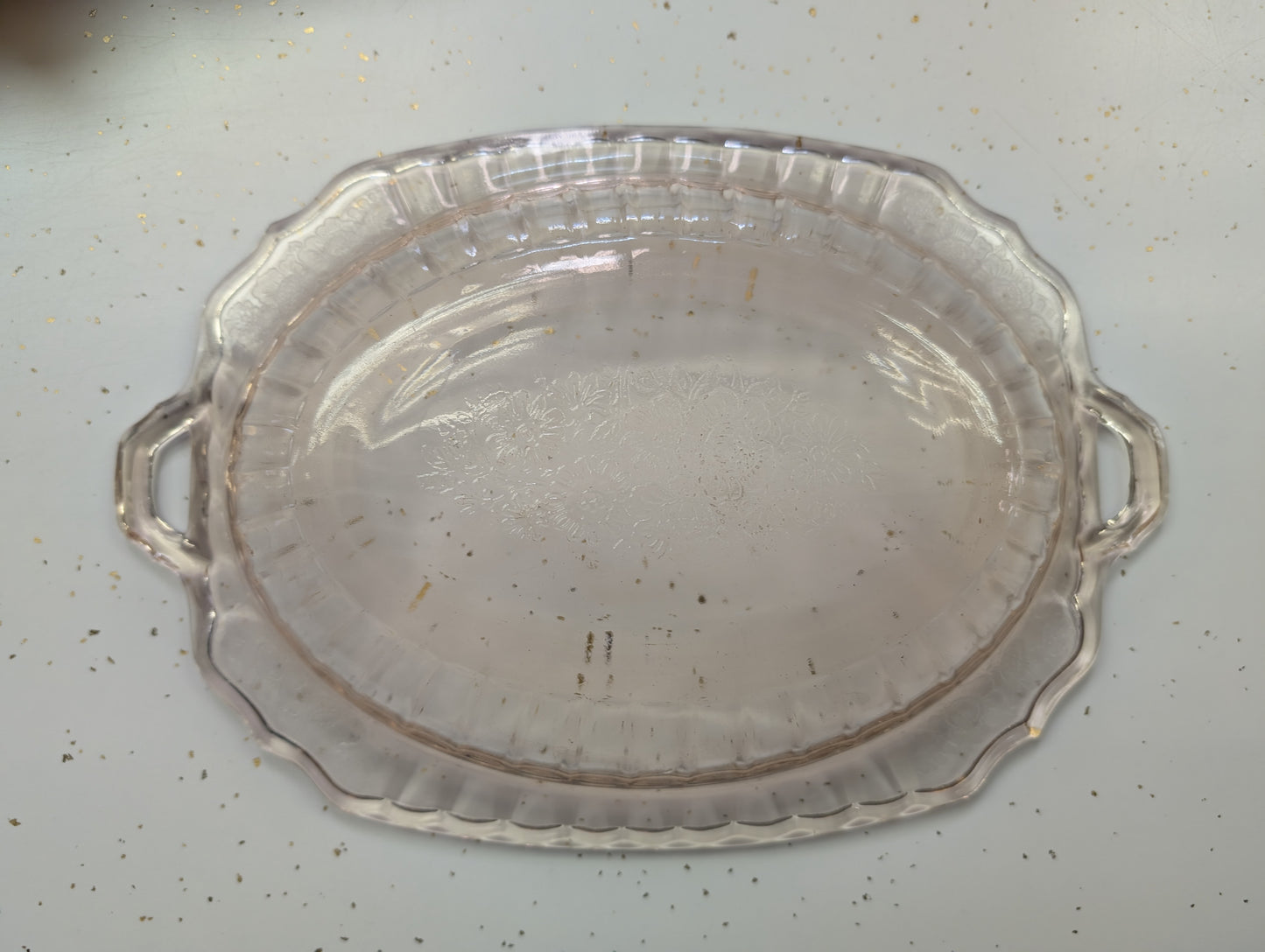 Mayfair Open Rose Pink Depression Glass Oval Serving Bowl