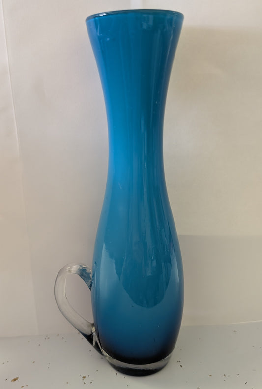 Vintage 1960s Ombre Blue Cased Glass Vase - Hourglass Shape