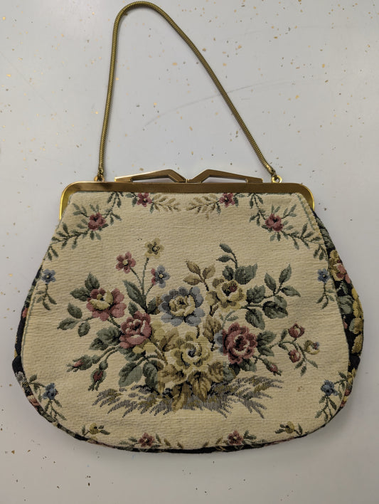 Vintage Tapestry Purse with Kiss-Lock Clasp