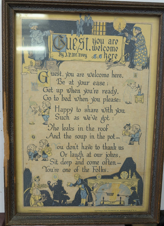 Antique Buzza Motto Print - "Guest, You are Welcome Here"