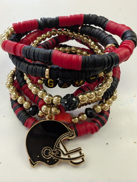 Red & Black Game Day Bracelet Stack of 8