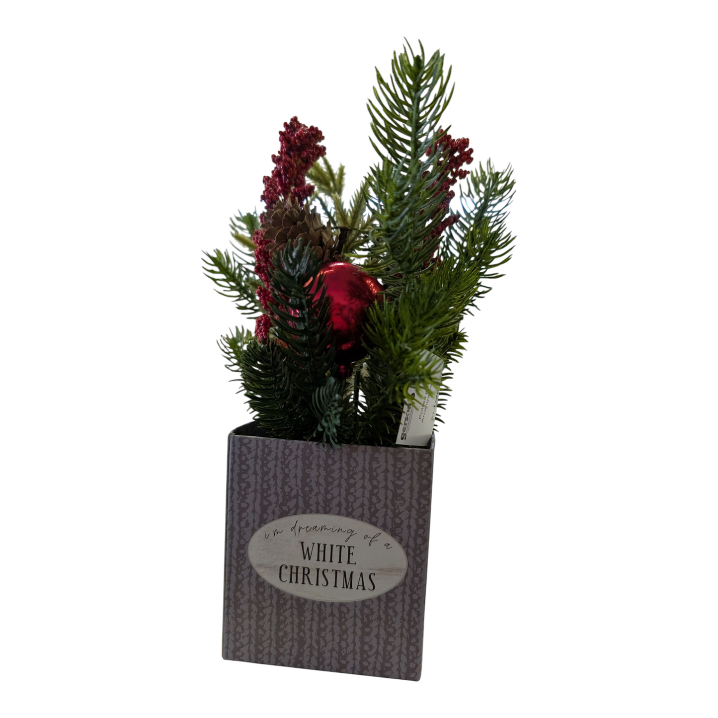 8" Faux Holiday Pine & Pinecone Arrangement in Holiday Box