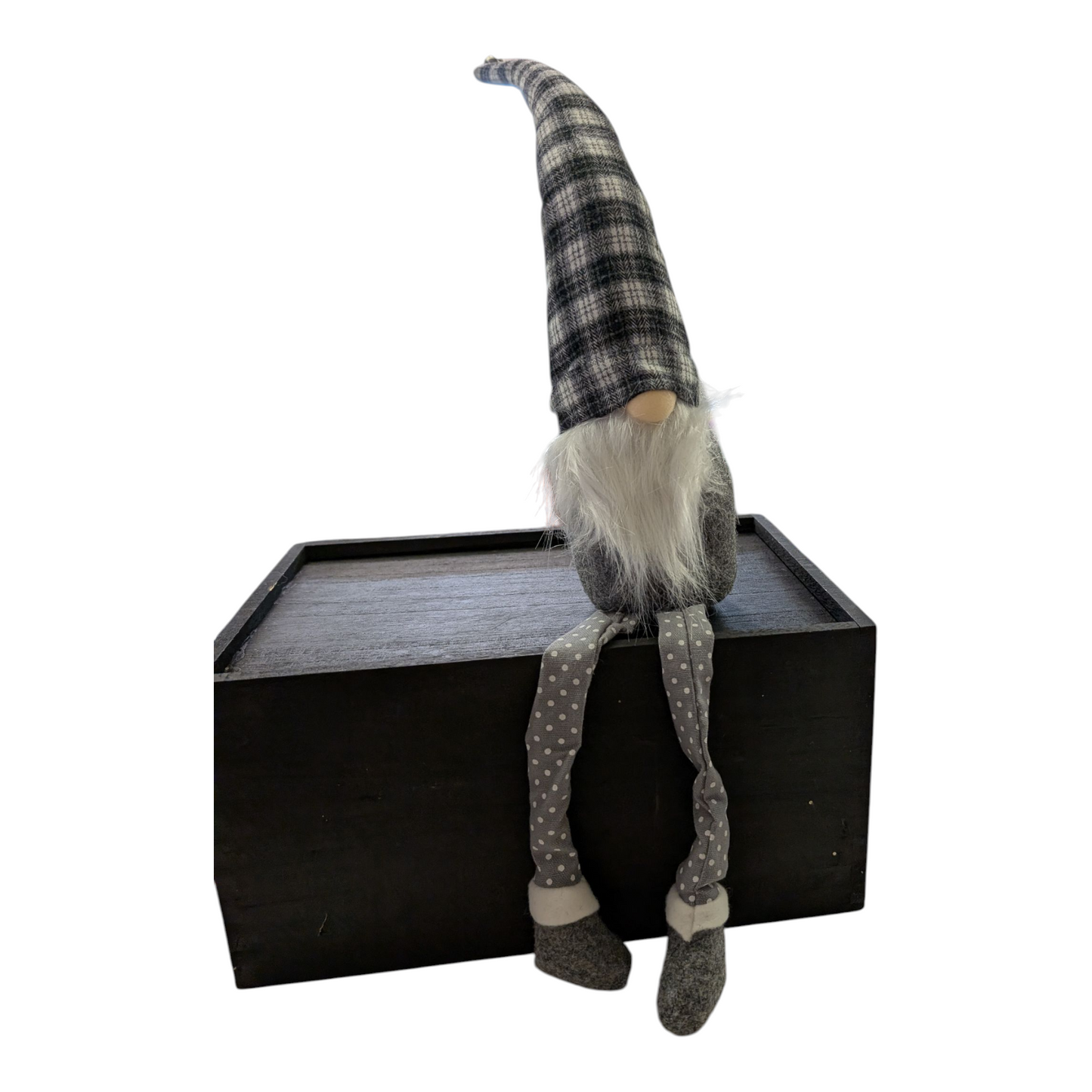 Fabric Holiday Plaid Shelf Sitter Gnomes – 25.9” with Dangle Legs