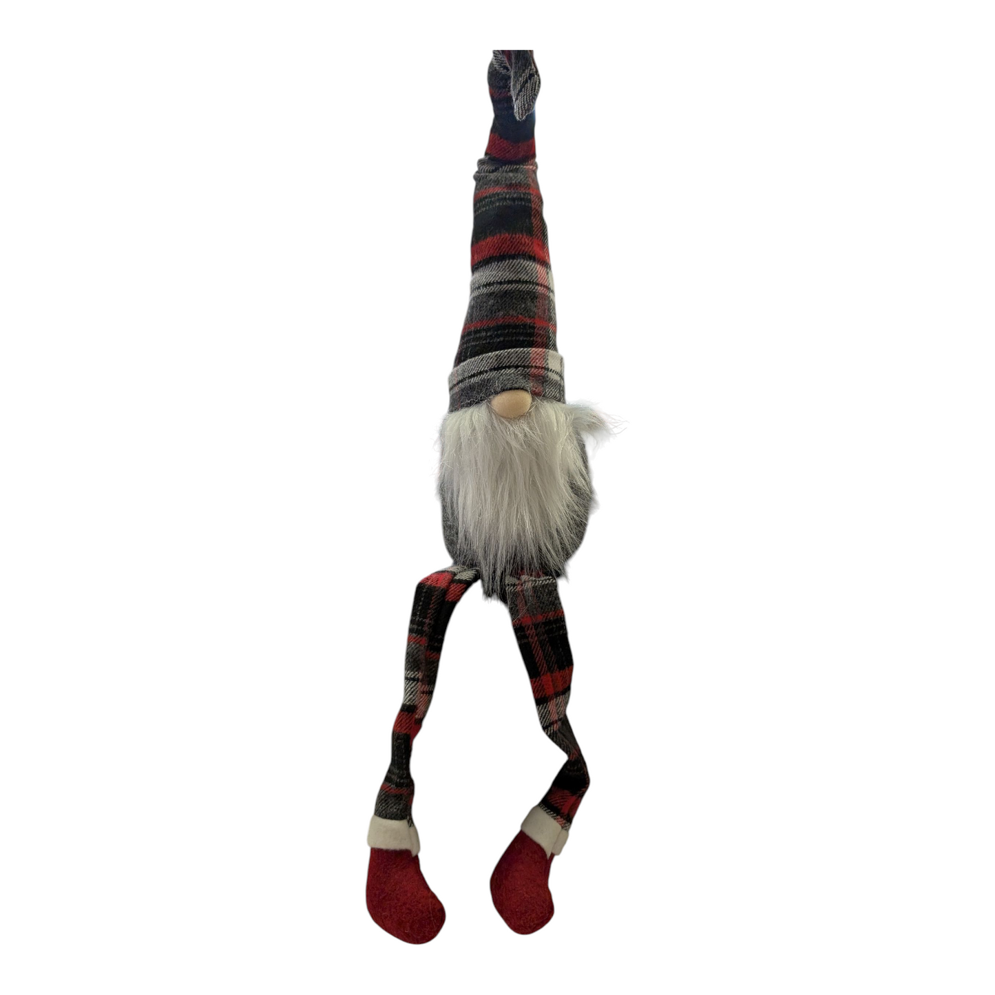 Fabric Holiday Plaid Shelf Sitter Gnomes – 25.9” with Dangle Legs