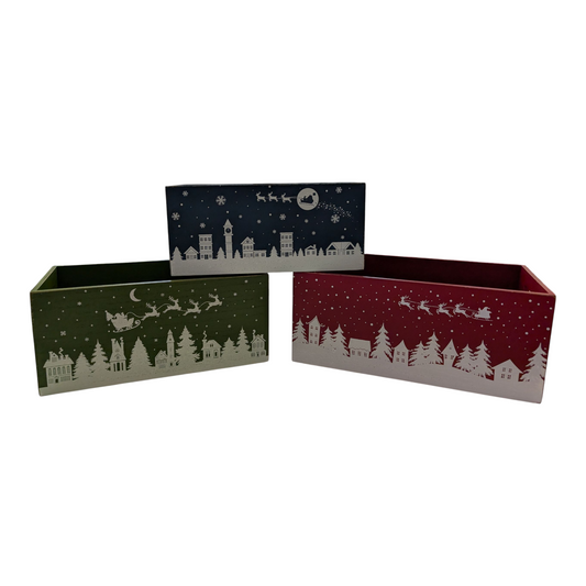 Wood Holiday Nesting Boxes – Santa and Reindeer Making Deliveries