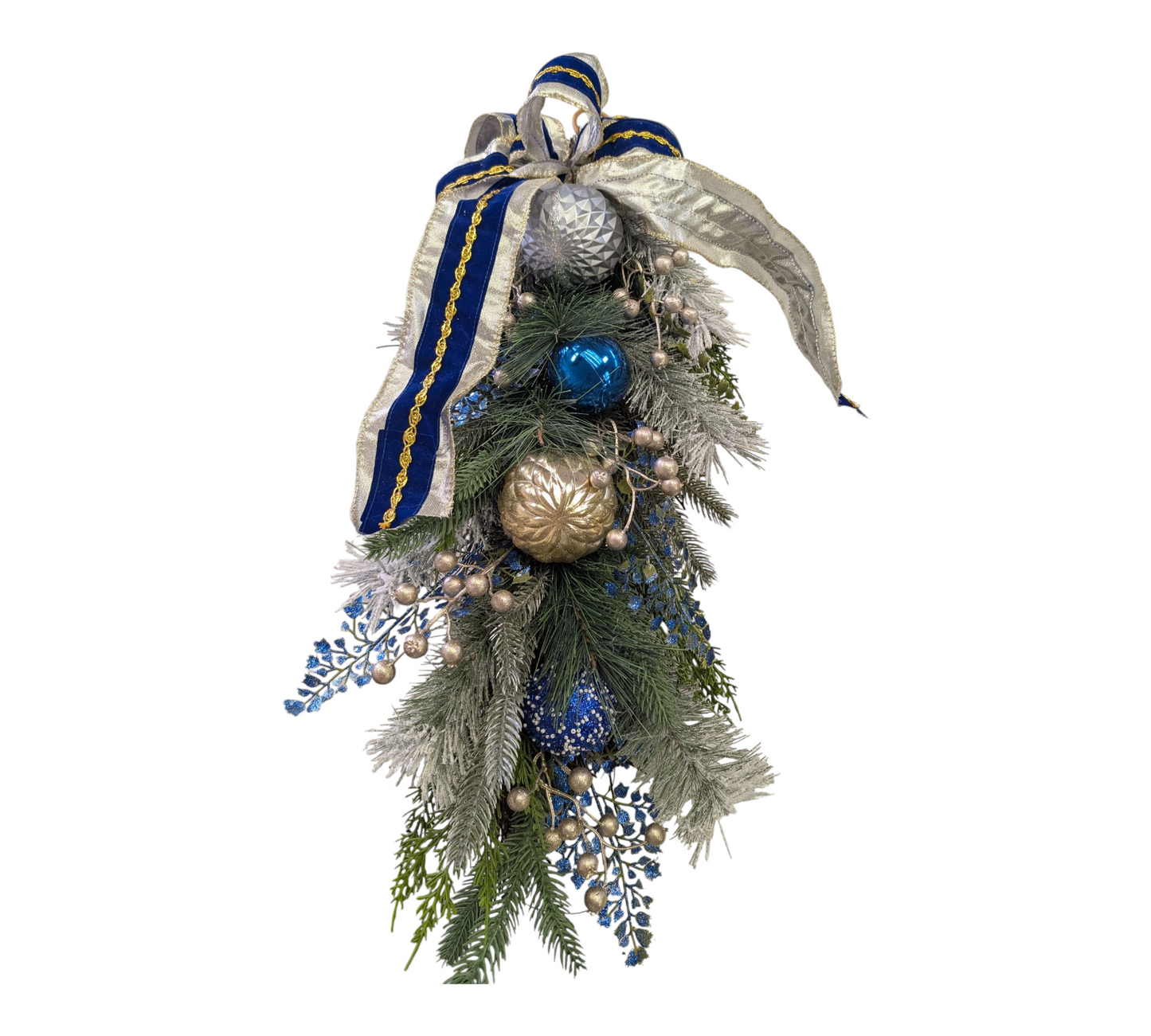 Holiday Floral Teardrop with Bow & Ornaments - 28"L