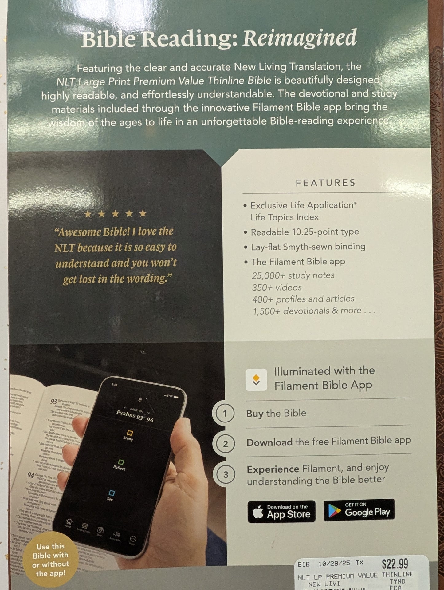 New Living Large Print Thinline Bible - Brown Celtic Cross Leatherlike