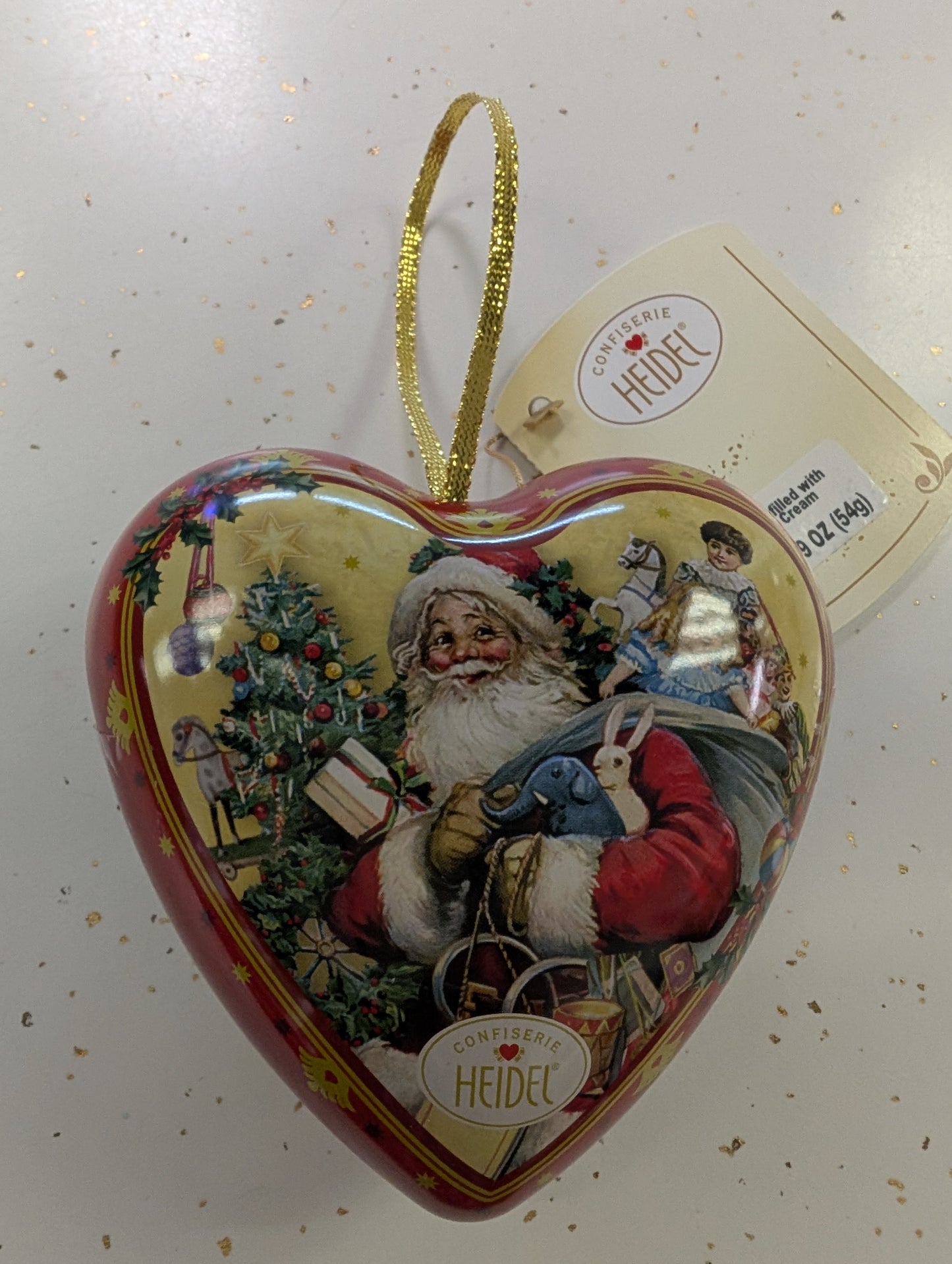 Heidel Christmas Nostalgia Fancy Heart Tin – Praline Filled Chocolate (1.9 oz, Imported from Germany)