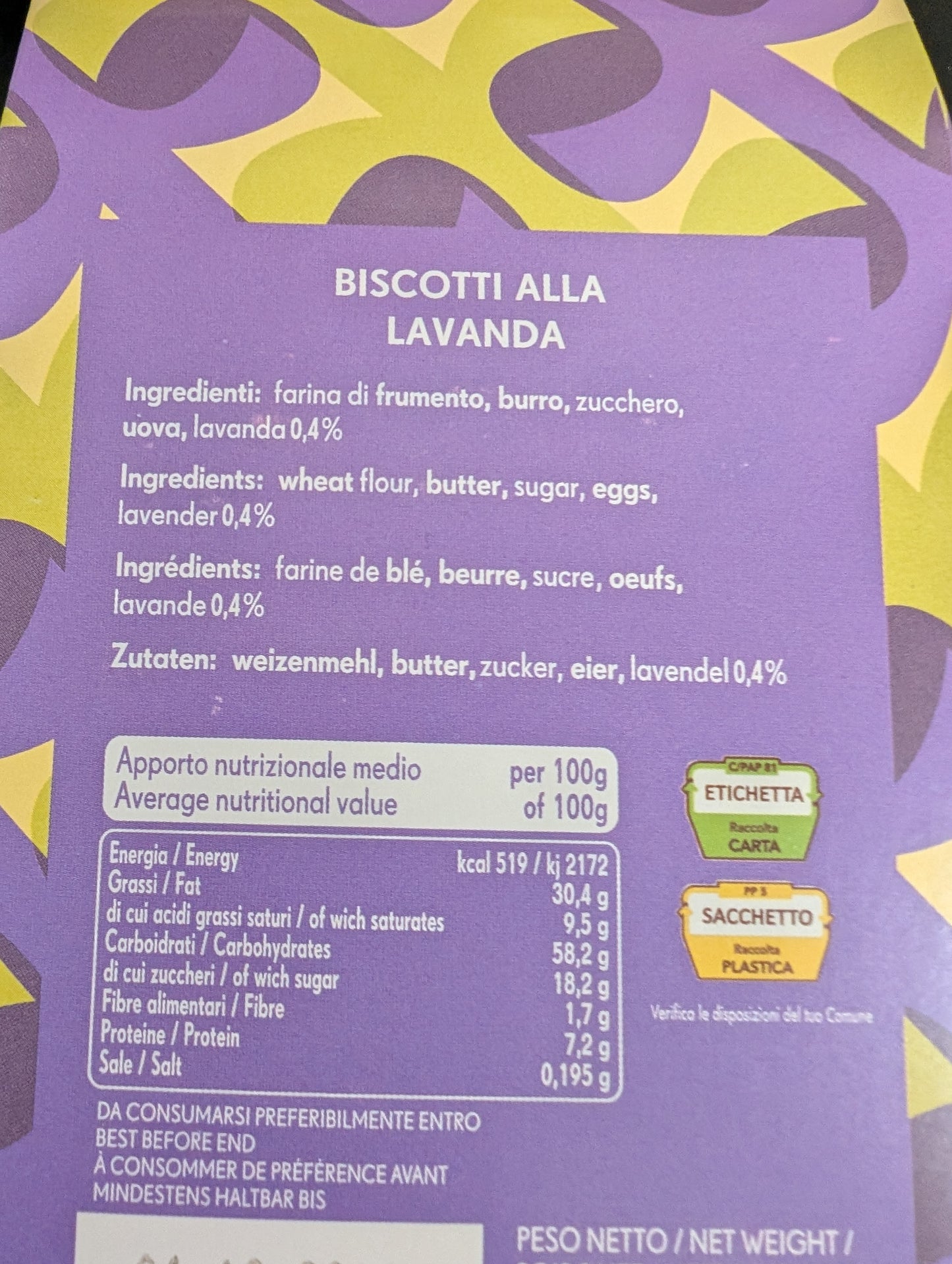 Vannino Biscotti All Lavanda – Lavender Biscuits (5.29 oz, Product of Italy)