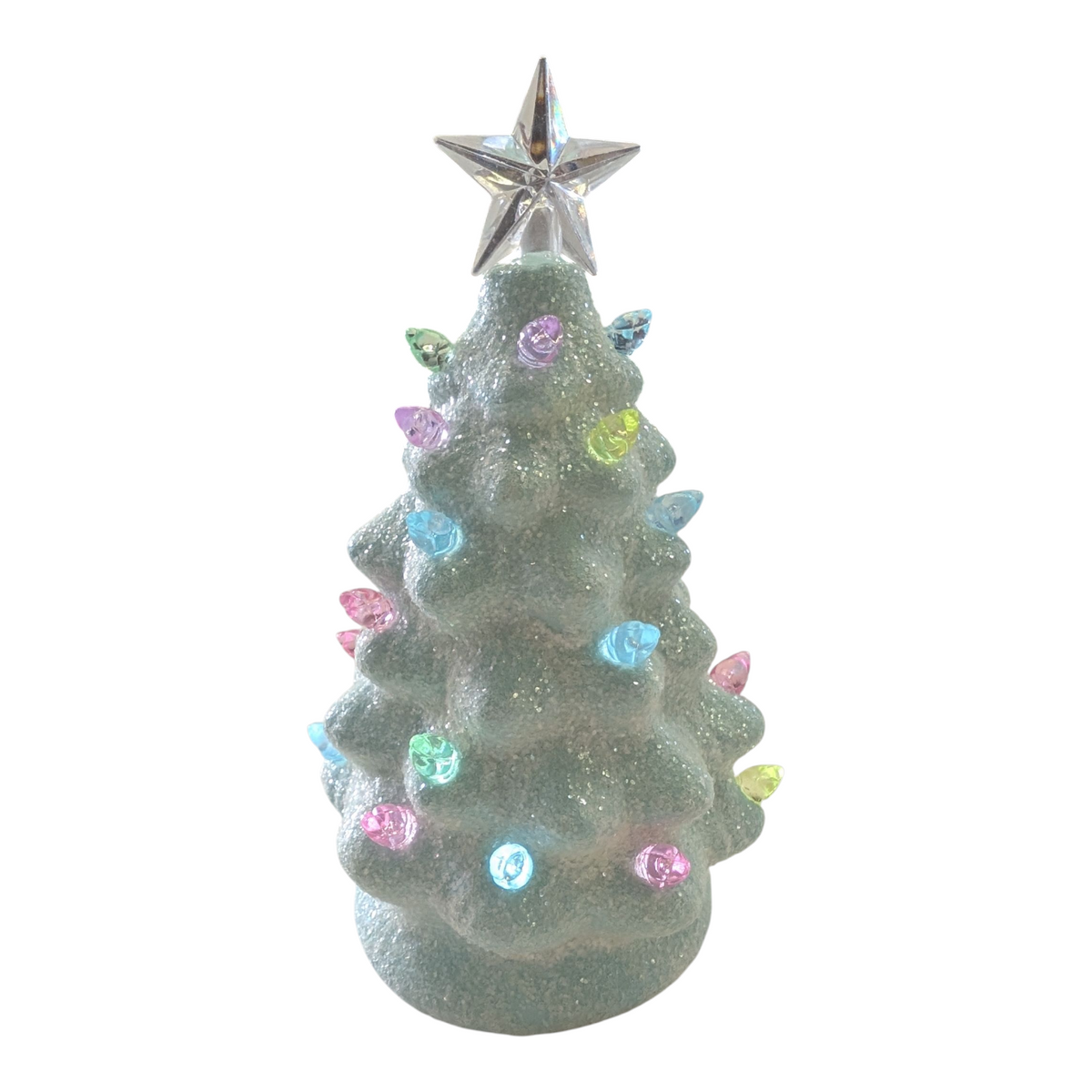 Pastel Lighted Ceramic Christmas Tree – 8" Battery Operated with timer (Pink, Mint Green, Lt. Blue)
