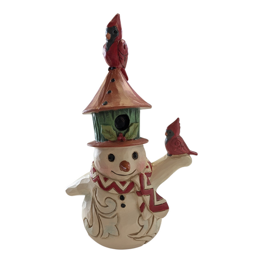 Jim Shore Mini Snowman with Cardinals & Birdhouse Hat
