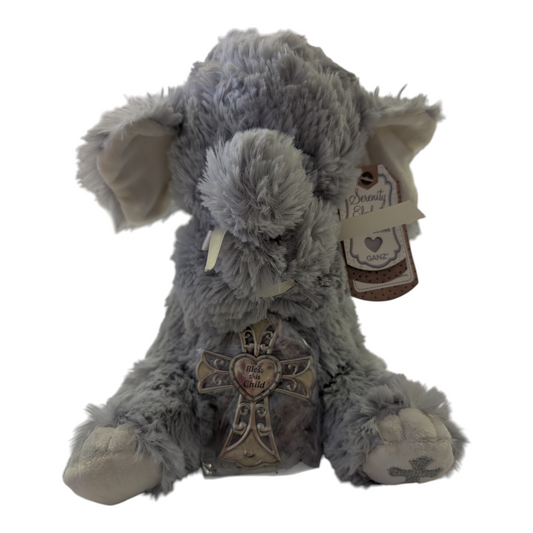 Serenity Elephant 11” Plush with Silver Bless This Child Cross