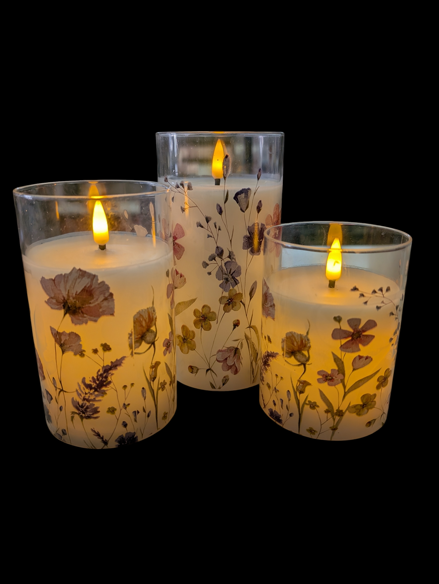 Set of 3 LED Lighted Glass Luminaries – Spring Floral