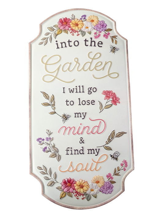 “Into the Garden” Embossed Metal Wall Sign — 20.28"