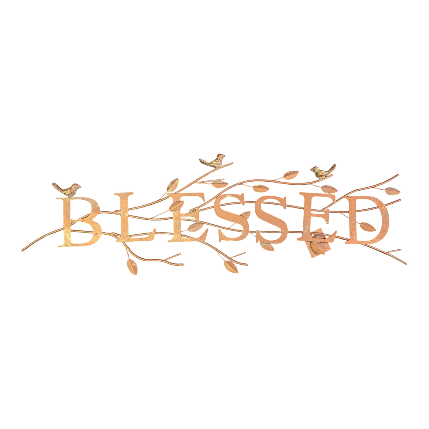 “Blessed” Metal Bird Branch Wall Decor — Rustic Garden Style (31")