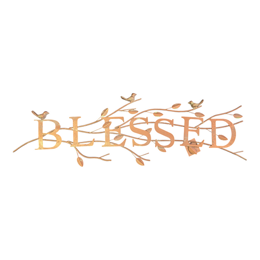 “Blessed” Metal Bird Branch Wall Decor — Rustic Garden Style (31")