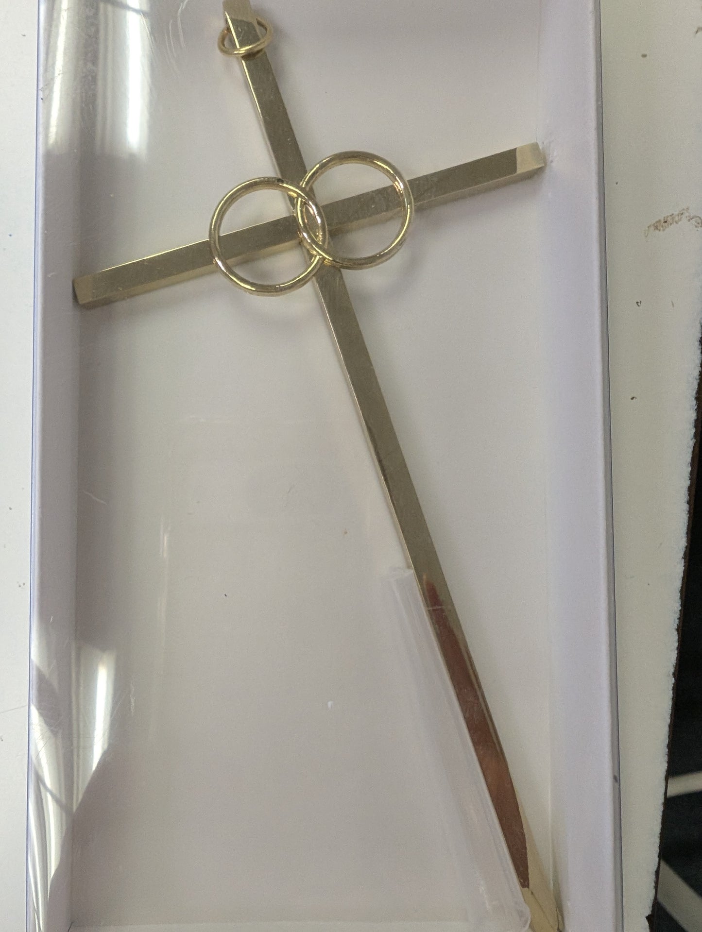 Gold Wedding Cross with Interlocking Rings – 7"