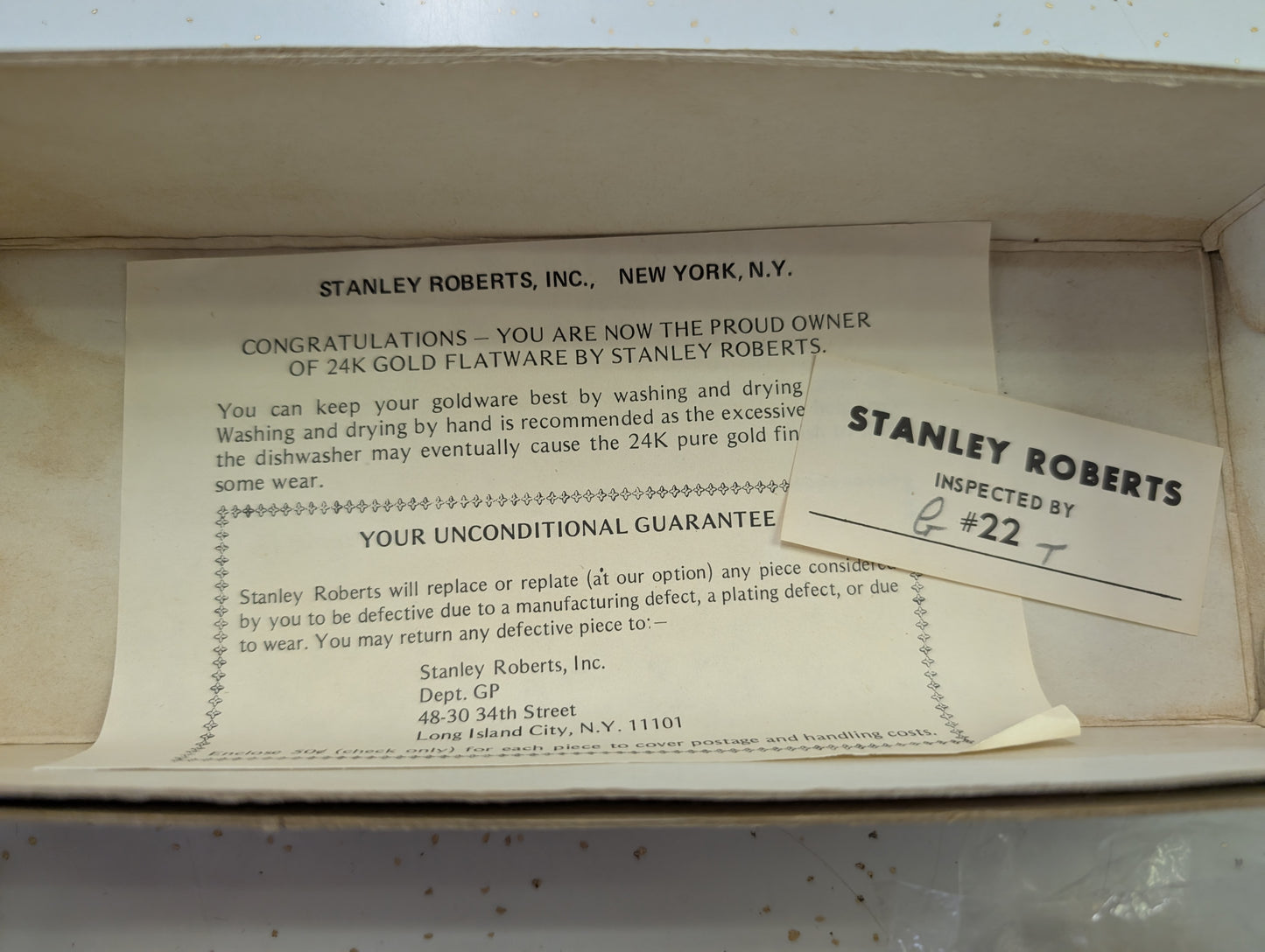 Vintage Stanley Roberts Gold Auberce 24K Gold Flatware Set – 24 Piece Service for 4 – New in Box, Unused, Original Packaging