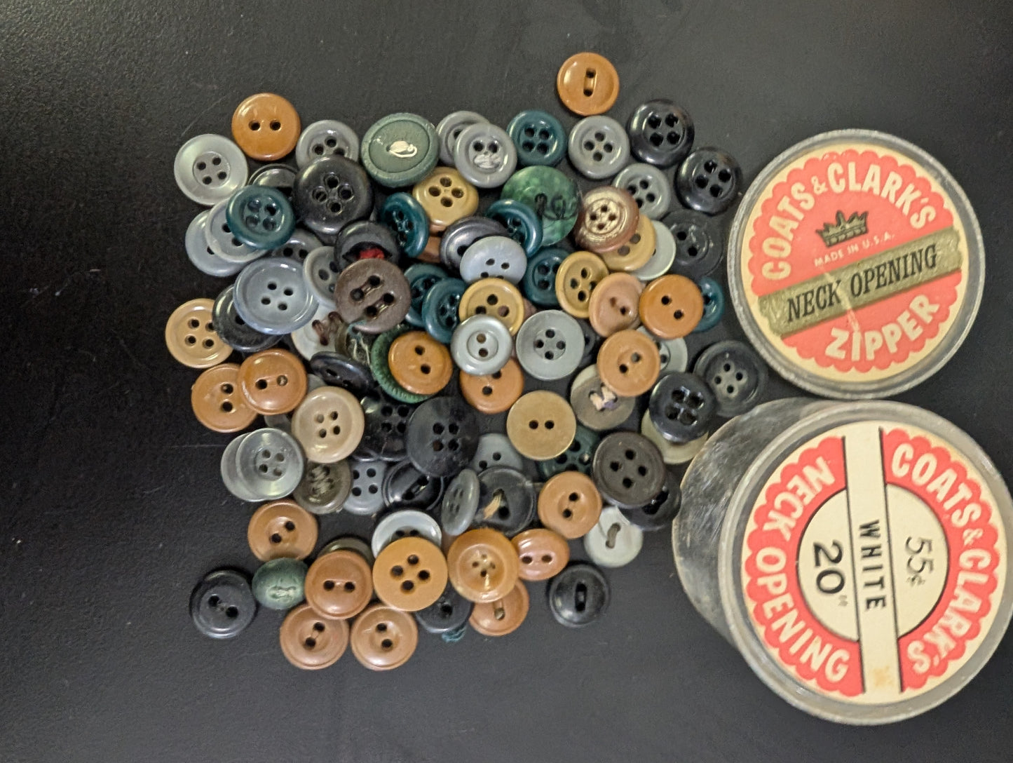 Vintage Buttons in Coats & Clark Container