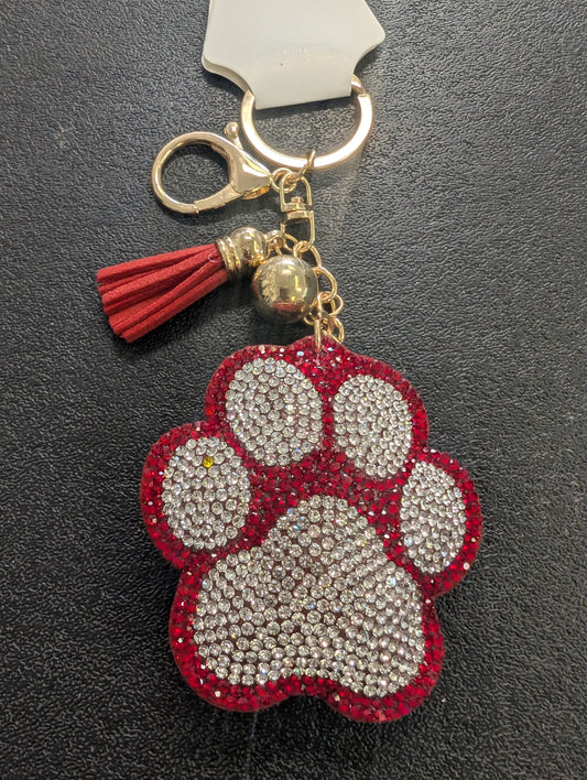 Crystal Paw Print Bag Charm – Red & Clear