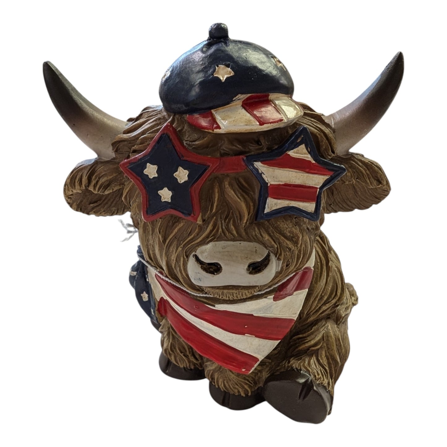 Patriotic Highland Cow Figurine  with Glasses – 3 Assorted Styles