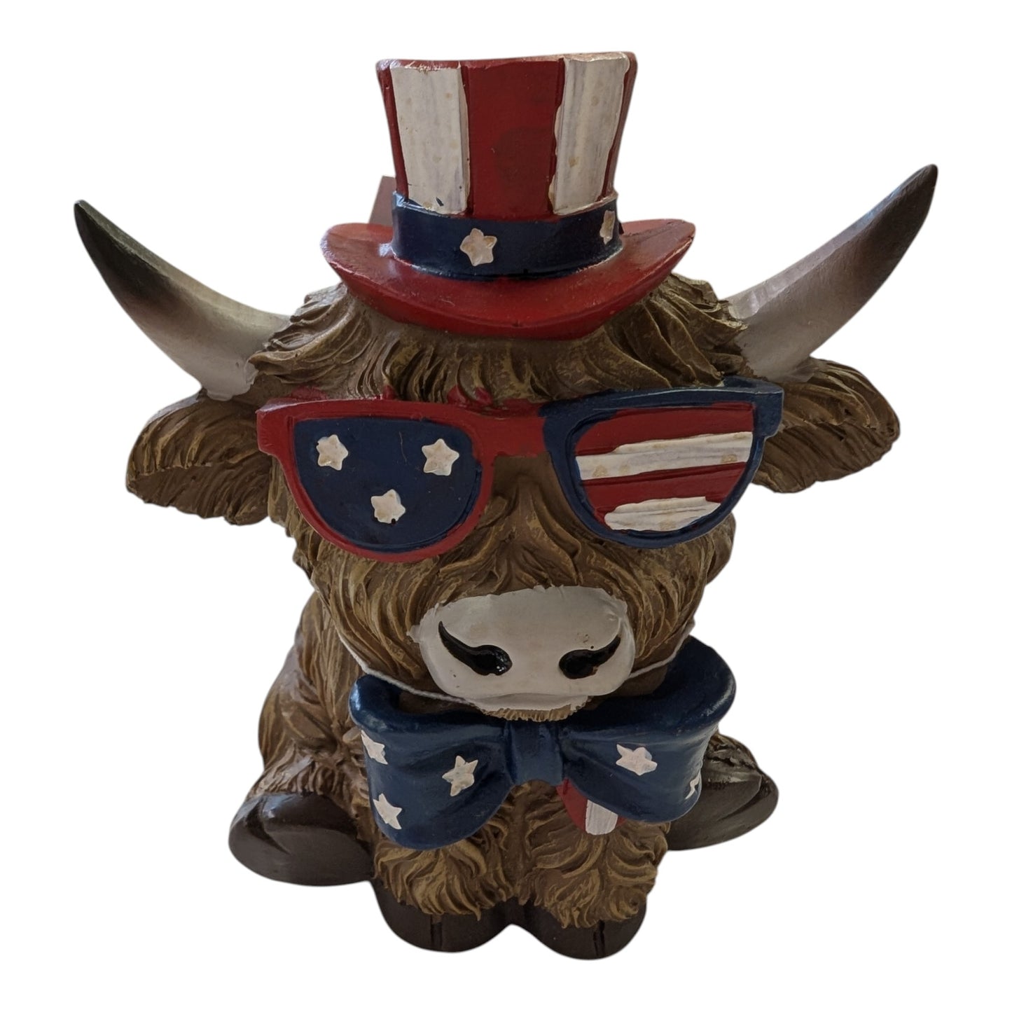 Patriotic Highland Cow Figurine  with Glasses – 3 Assorted Styles
