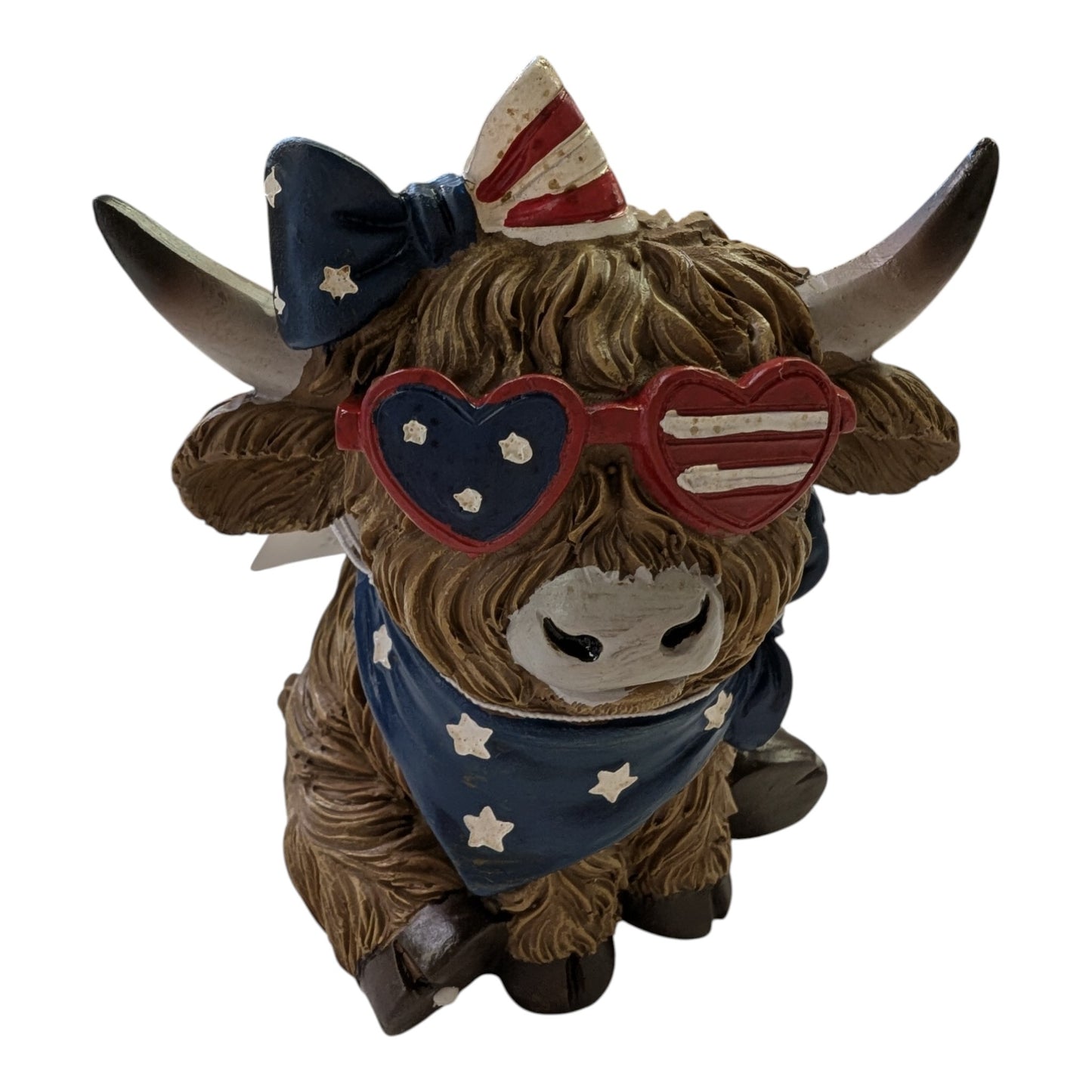 Patriotic Highland Cow Figurine  with Glasses – 3 Assorted Styles