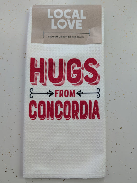 Hugs from Concordia Waffle Weave Tea Towel