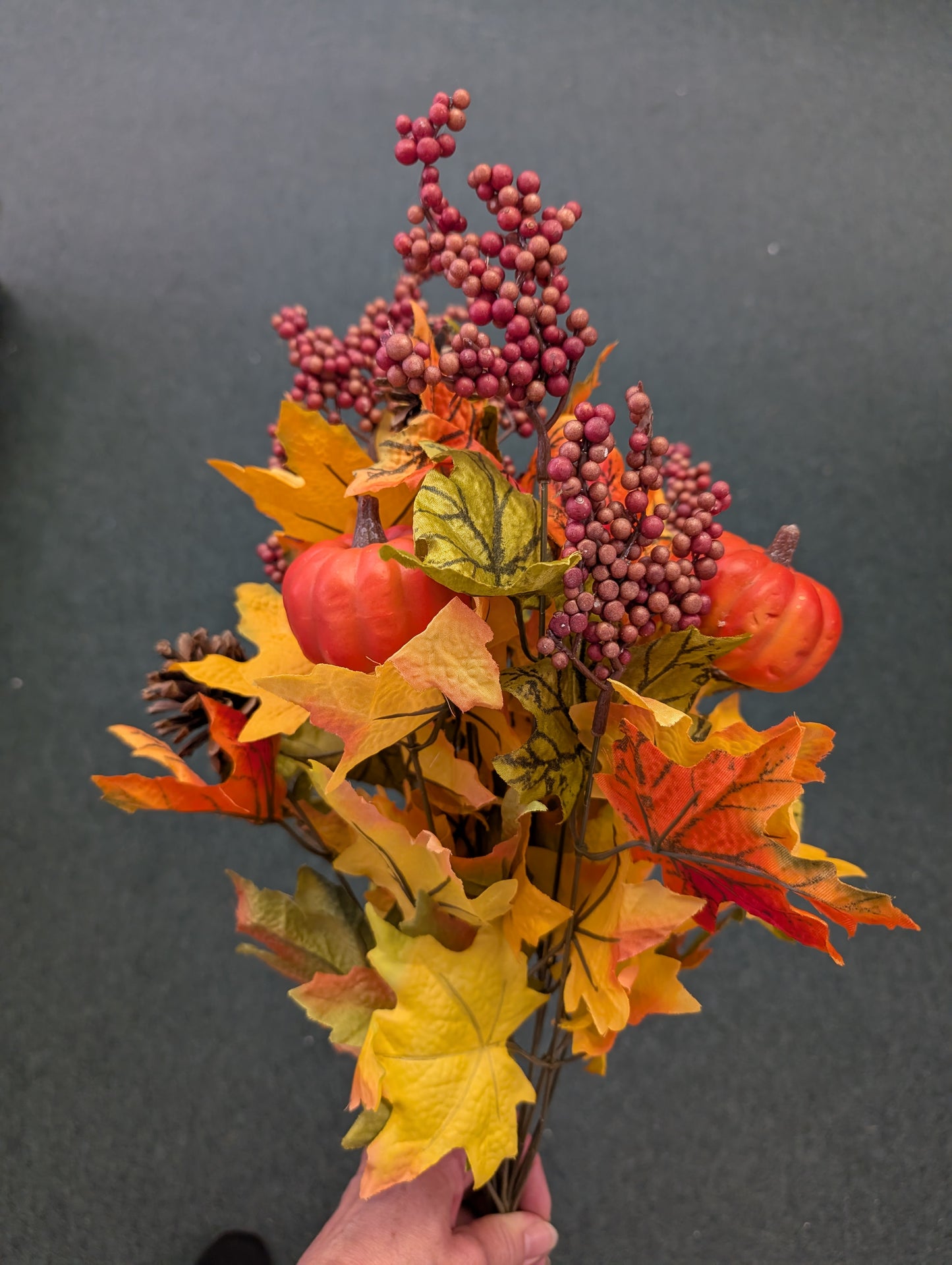 20.5" Satin Maple Leaf Bush with Pumpkin & Pinecone