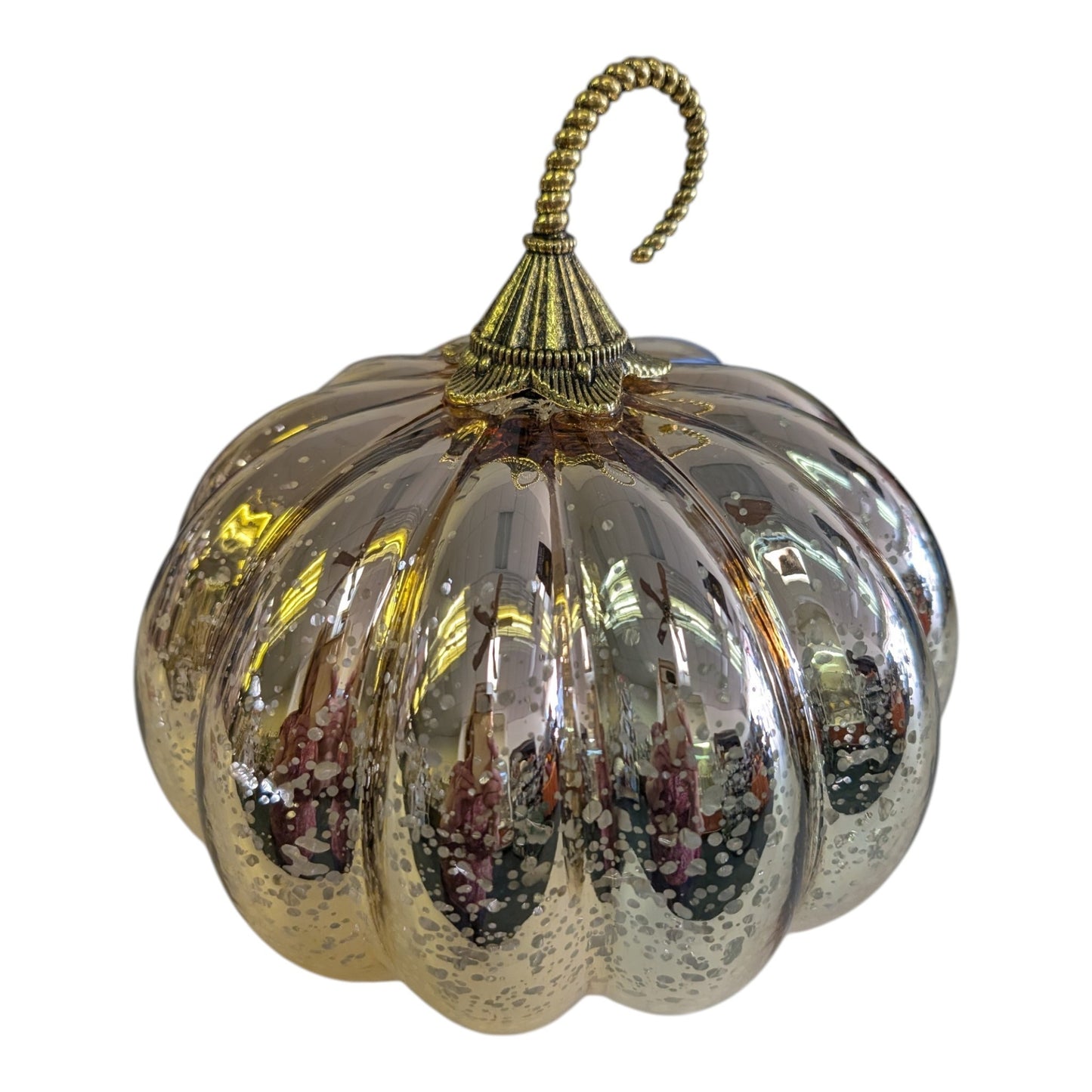 Lighted Mercury Glass Pumpkin with Timer – Gold or Silver