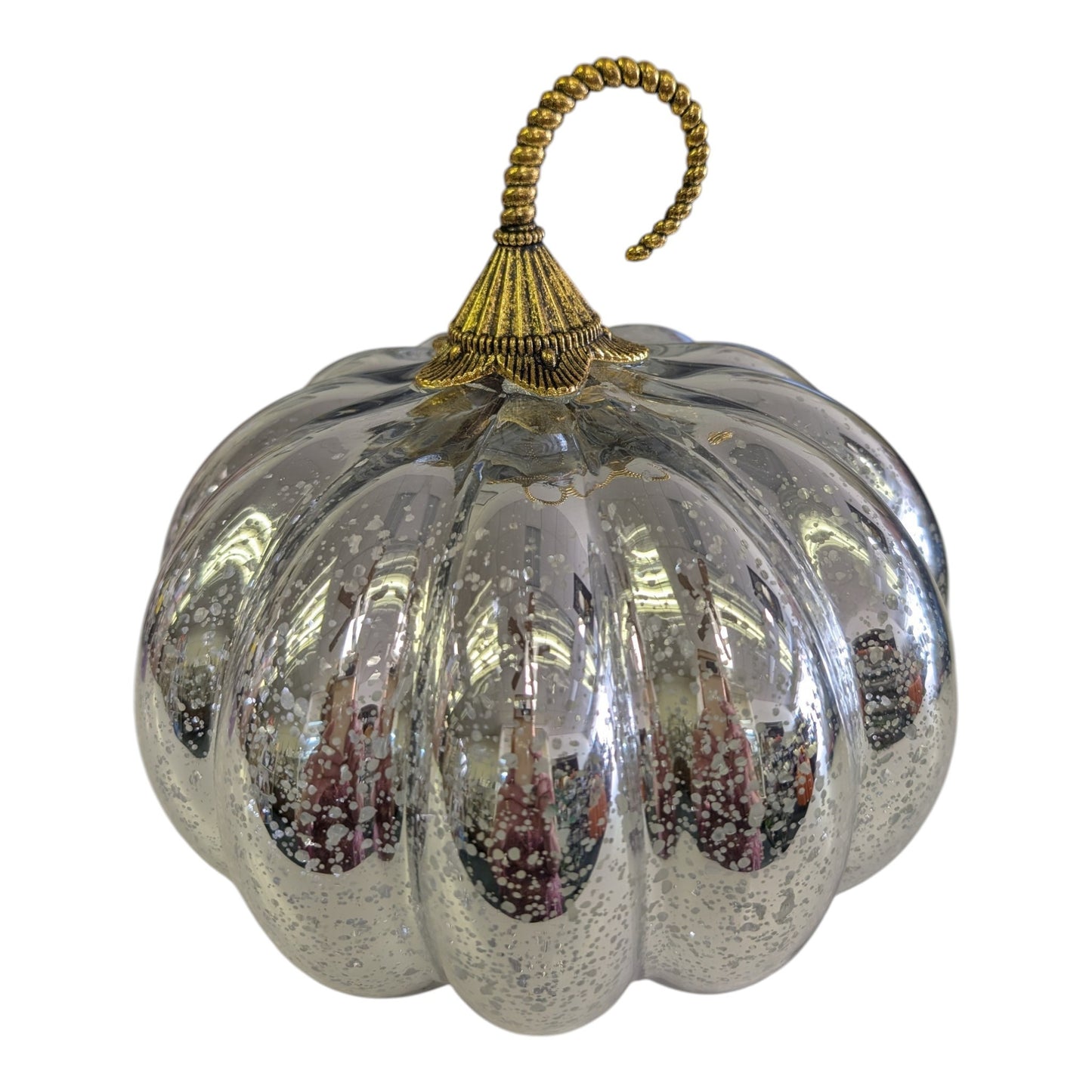 Lighted Mercury Glass Pumpkin with Timer – Gold or Silver