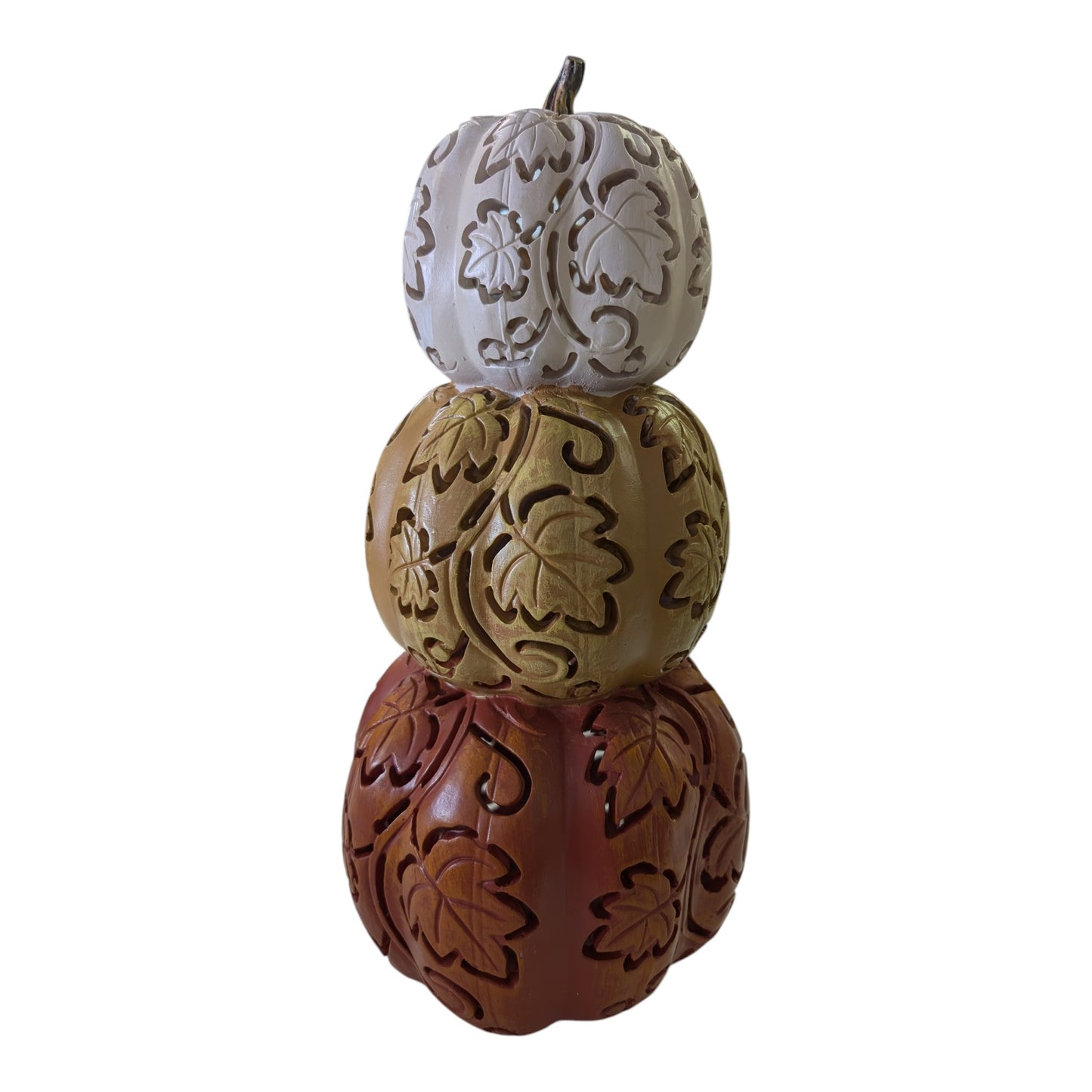 Lighted Harvest Leaf Stacking Pumpkins with Timer – 15.94"