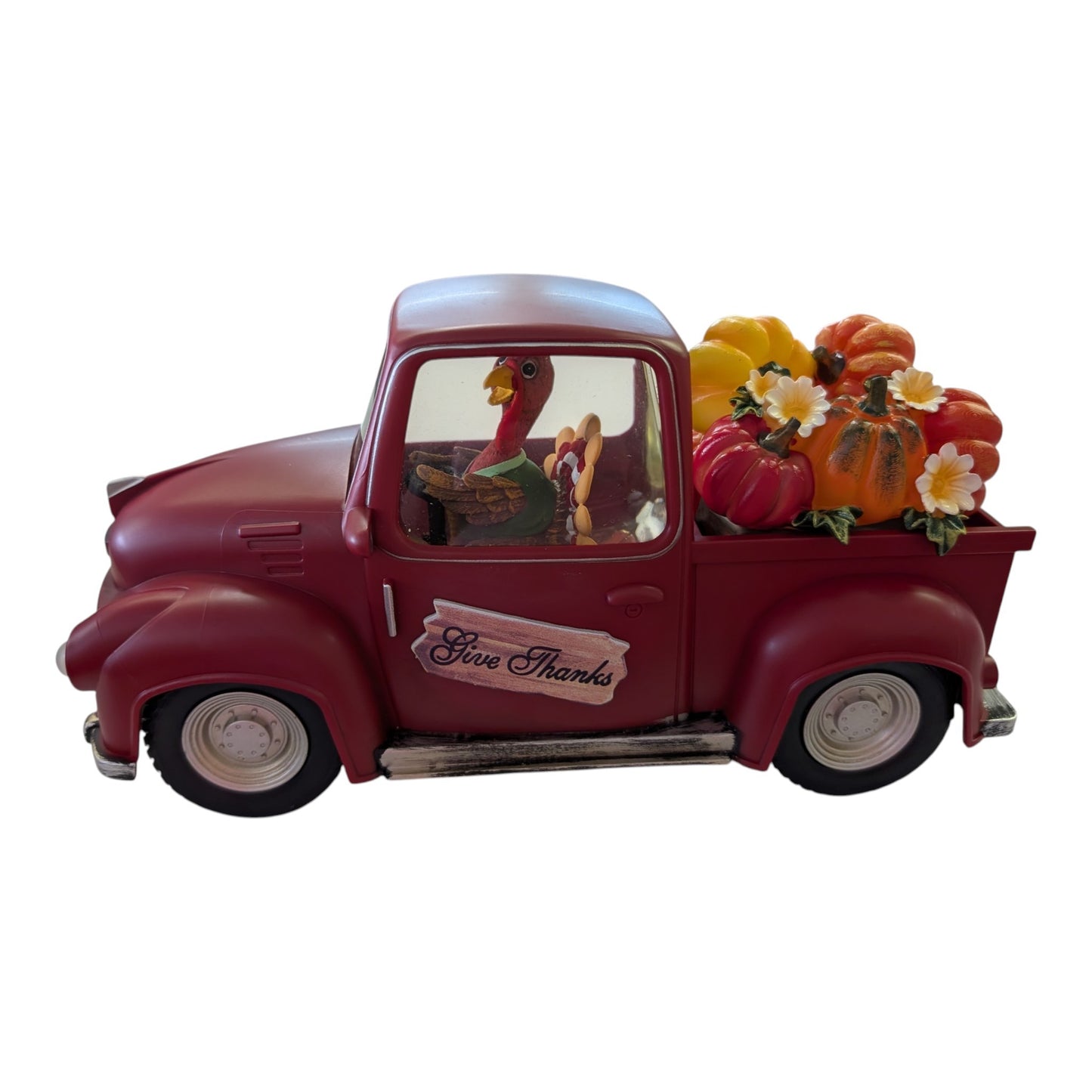 Lighted Spinning Water Globe – Red Harvest Truck with Turkey