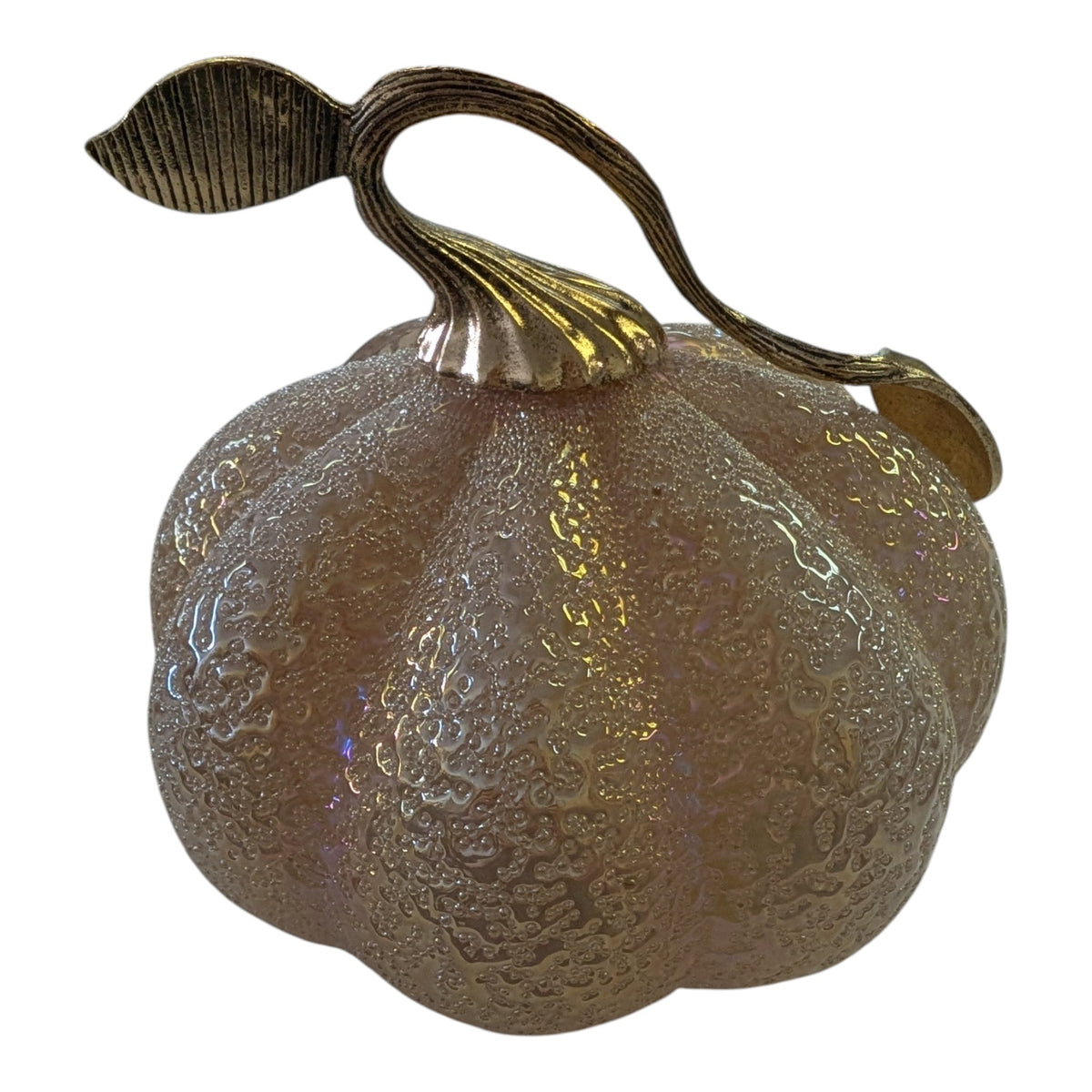 6" Handblown Glass Pumpkin with Metal Stem