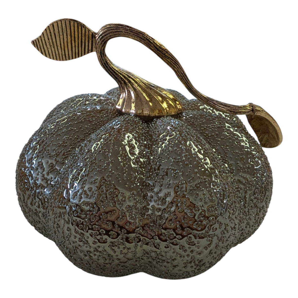 6" Handblown Glass Pumpkin with Metal Stem