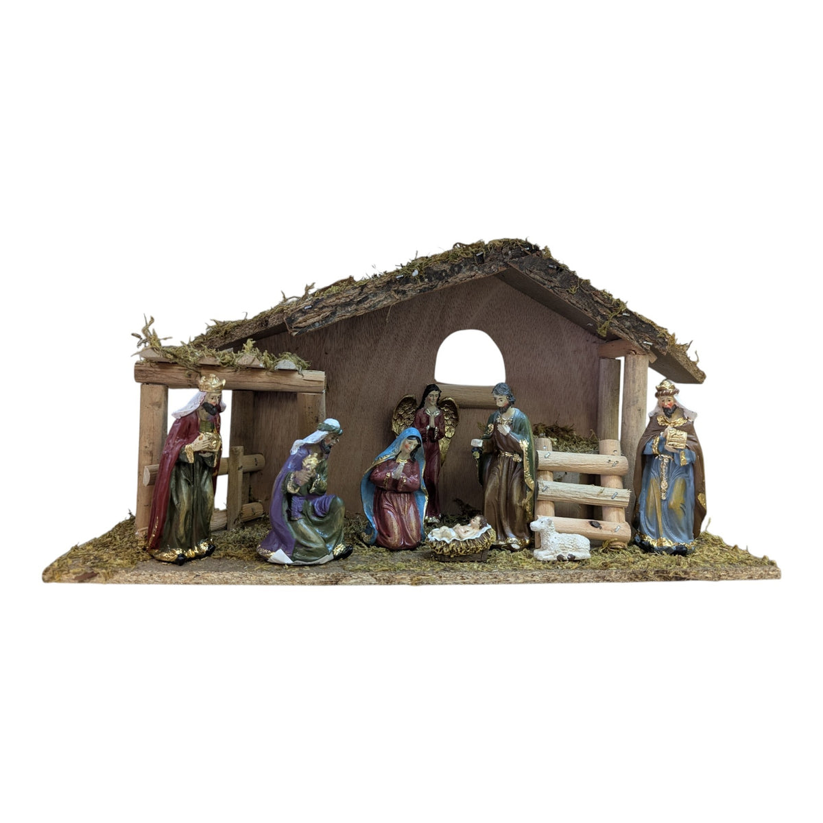 9-Piece Christmas Nativity Scene with Wood Stable – 15.15"