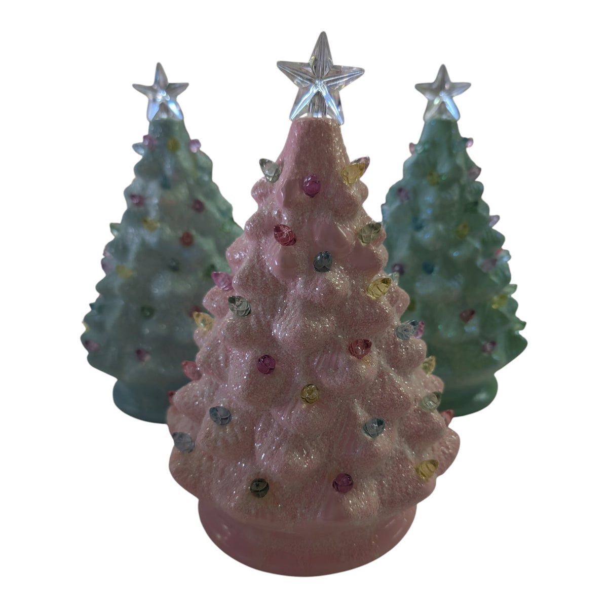 Pastel Lighted Ceramic Christmas Tree – 8" Battery Operated with timer (Pink, Mint Green, Lt. Blue)