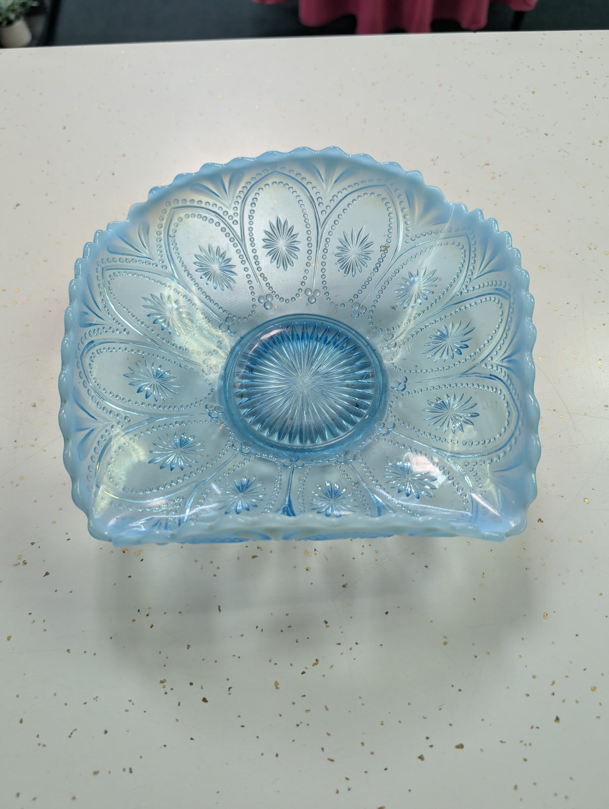 Northwood Blue Opalescent Spoke & Wheel Pattern Glass Bowl