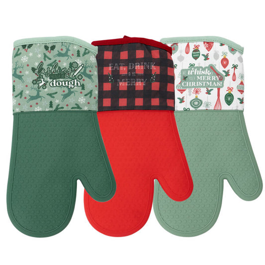 Krumbs Silicone Oven Mitts - Farmhouse Christmas