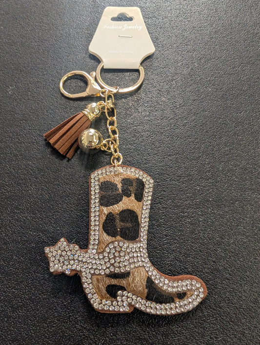 Rhinestone Cowboy boot Bag Tag and keychain w tassel 
