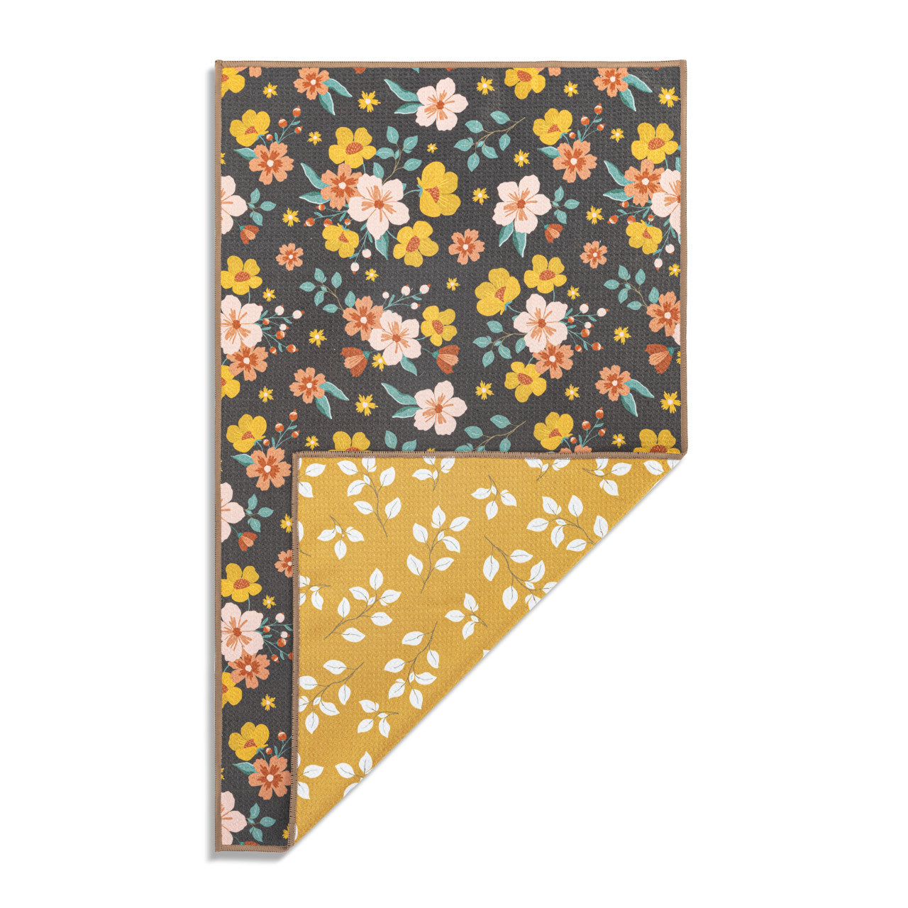 Warm Mustard Floral Ultra Absorbent Reversible Kitchen Towel – 18" x 30"