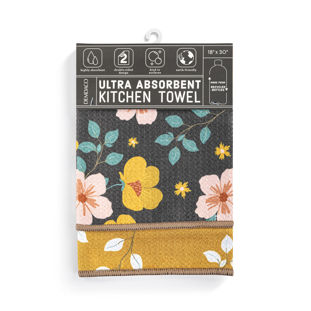 Warm Mustard Floral Ultra Absorbent Reversible Kitchen Towel – 18" x 30"