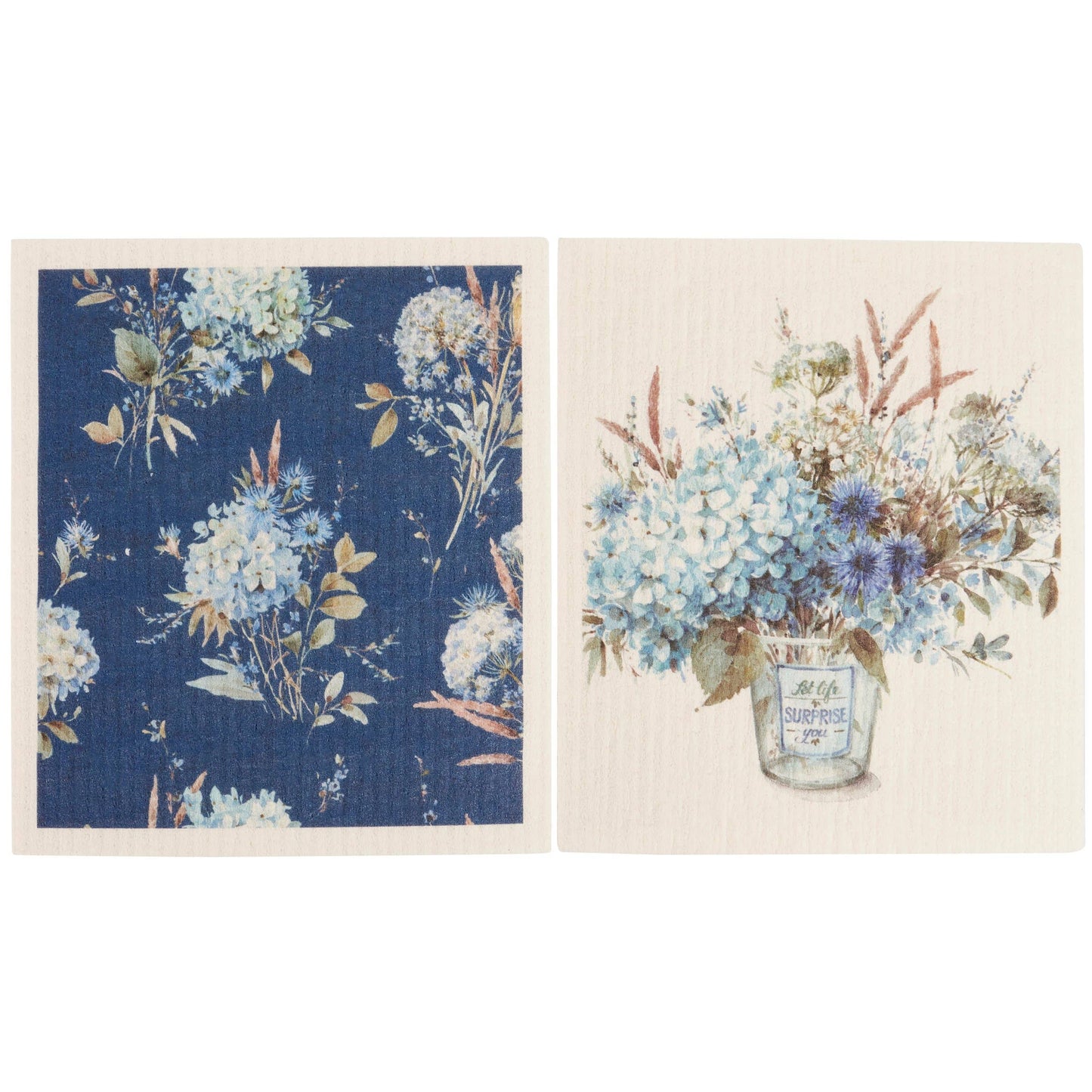 Blue Floral Swedish Dishcloths - Set of 2