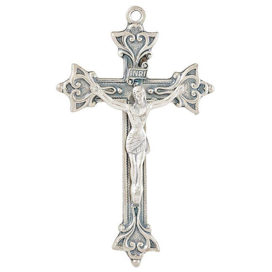 Crucifix Silver Oxidized  2" with 24"chain